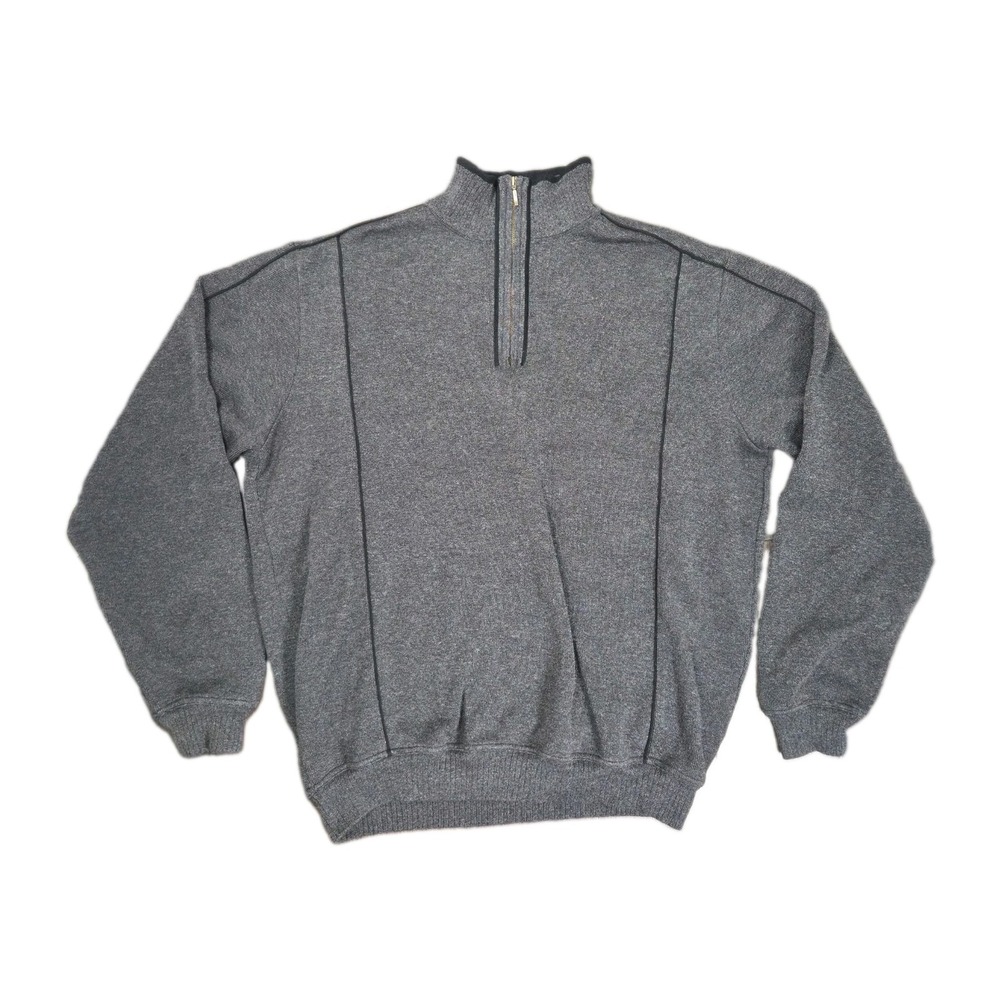 VTG St Croix For Mondo Uomo Sweater Mens XL 1/4 Zip Charcoal Cotton Blend USA